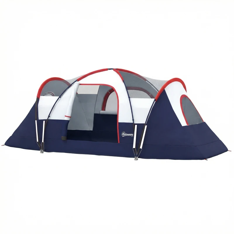 Outsunny 5-6 Man Camping Tent, Tunnel Tent, Water Resistant Hiking Shelter with Groundsheet and Carry Bag, Navy Blue