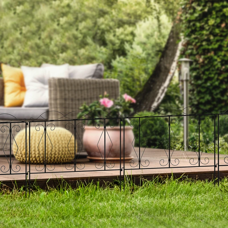 Outsunny Lot de 4 clôtures de jardin décoratives en métal noir avec ornements - 252 x 62 cm noir