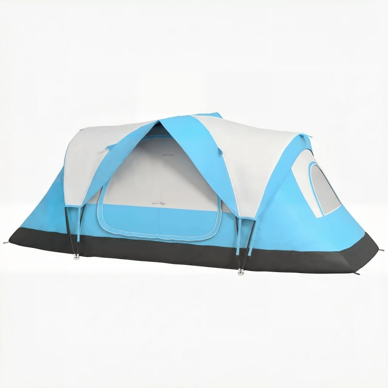 Outsunny Camping Tent for 6-8 Man with 2000mm Waterproof Rainfly and Carry Bag for Fishing Hiking Festival, Sky Blue