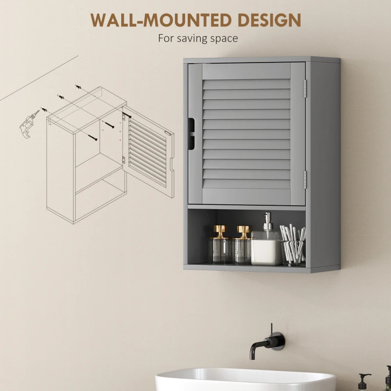 HOMCOM Bathroom Cabinet, Wall Mounted Storage Cabinet with Adjustable Shelves, 40 x 20 x 60 cm, Grey