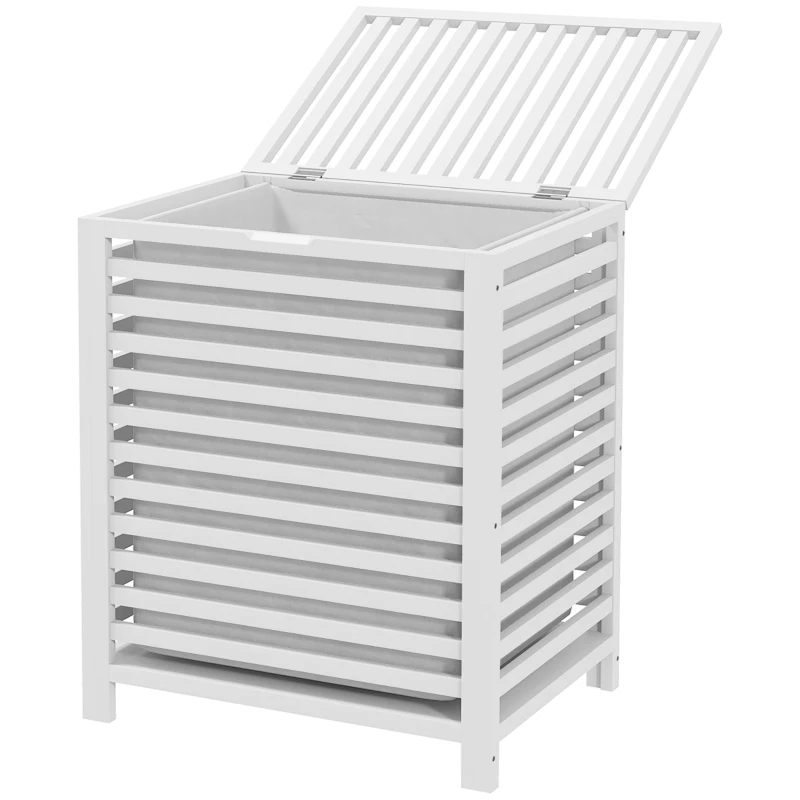 HOMCOM Coș pentru Rufe din Bambus Capacitate de 55L Coș pentru Rufe Murdare cu 2 Mânere și Sac Detașabil 50x36x60 cm Blanco