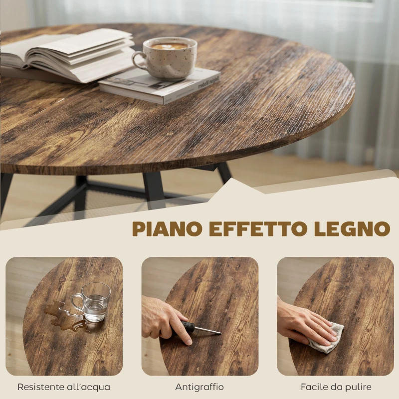 HOMCOM Tavolo da pranzo 4 posti, 100 cm rotondo, cucina industriale, ripiano portaoggetti, marrone rustico.