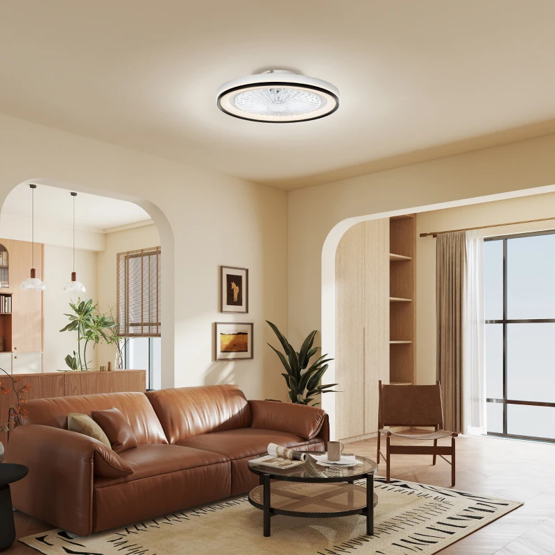 HOMCOM Ventilator de Tavan cu Iluminare RGB 6 Viteze Motor Reversibil și Telecomandă Putere 48,5W Ø48x13 cm Alb