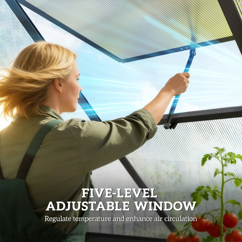 Outsunny Polycarbonate Greenhouse with Swing Door and Adjustable Window, Walk-in Greenhouse with Rain Gutter, 5.5 x 6ft, Black