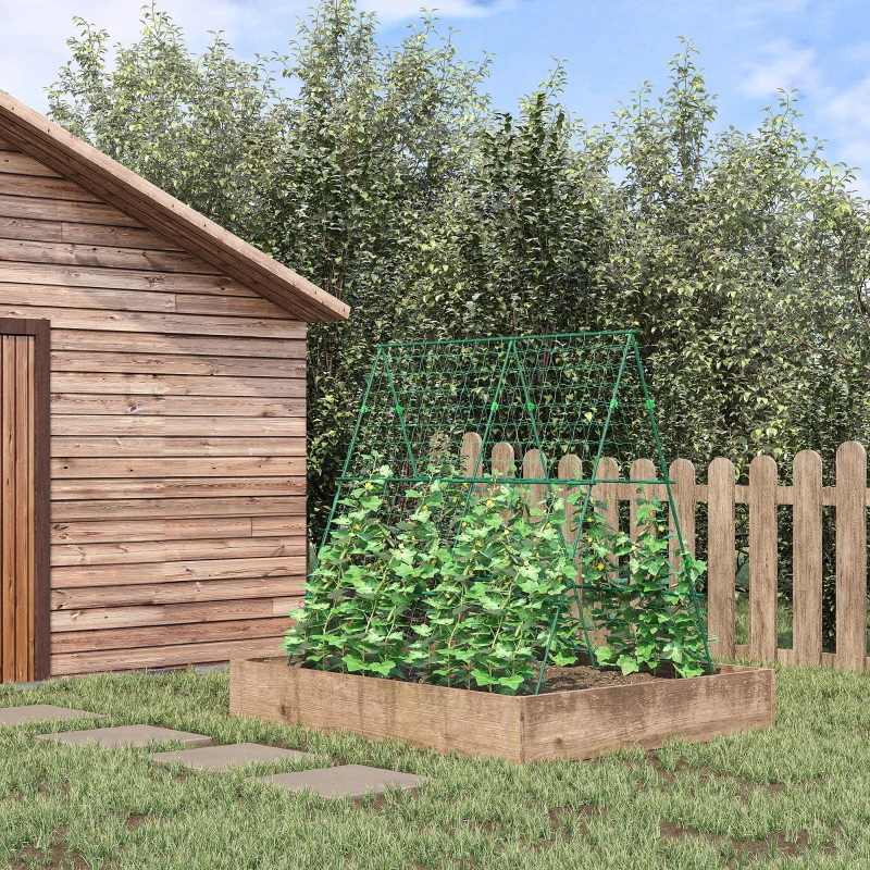 Outsunny Treillis de Jardin Support pour Plantes Grimpantes Forme A en Acier, 3 niveaux avec hauteu réglable,180 x 100 x 180 cm, vert