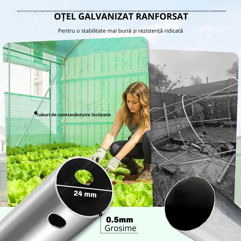 Outsunny Seră tip tunel 6x3x2 m cu 3 uși derulante 6 ferestre cu plasă și structură din oțel galvanizat Verde