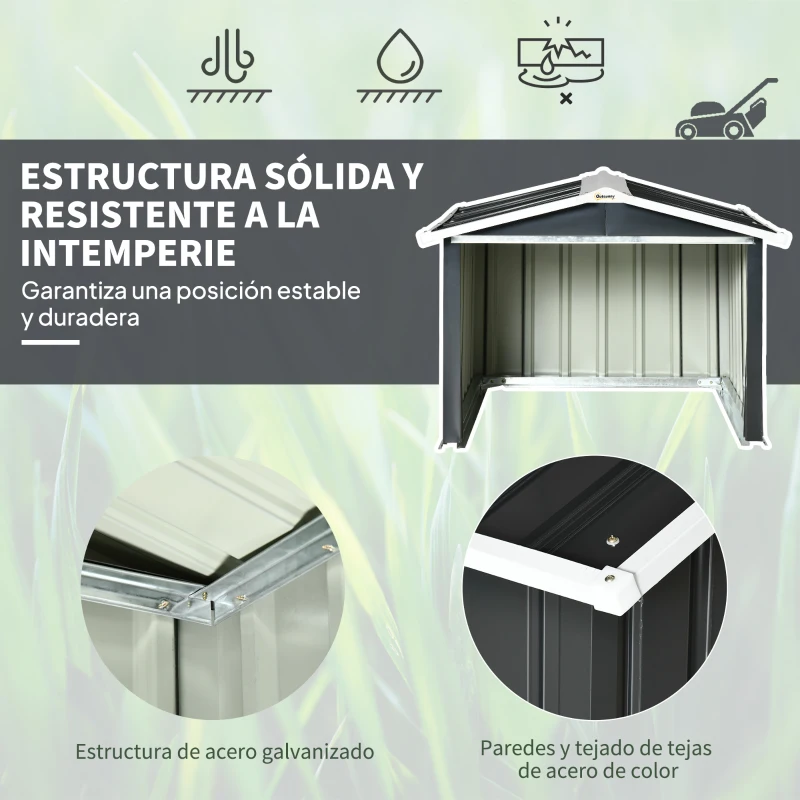 Outsunny Garaje para Robot Cortacésped de Acero Galvanizado con Techo Dos Aguas para Jardín Exterior 87x103x66 cm Gris Oscuro