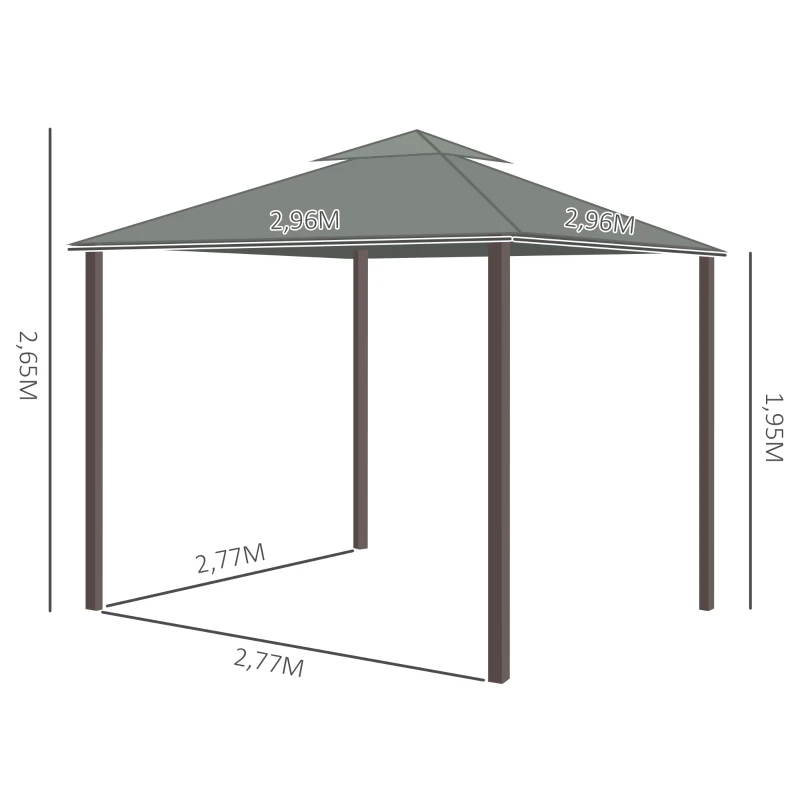Outsunny Tonnelle de jardin extérieur 3 x 3 m, barnum avec toit double, rideaux et moustiquaire, cadre en aluminium, gris foncé