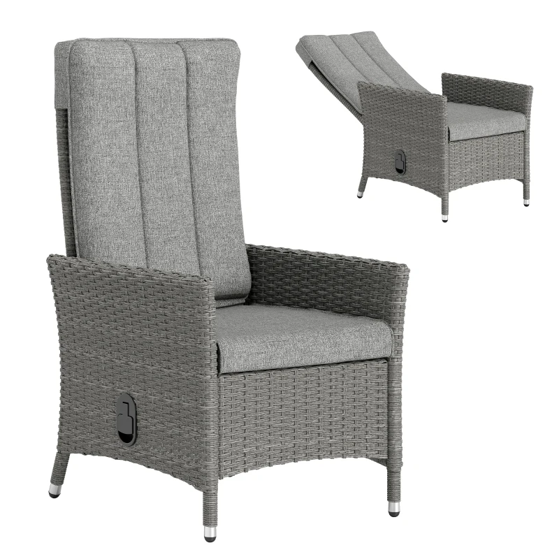 Outsunny 105°-150° Reclining Rattan Chair - Light Grey
