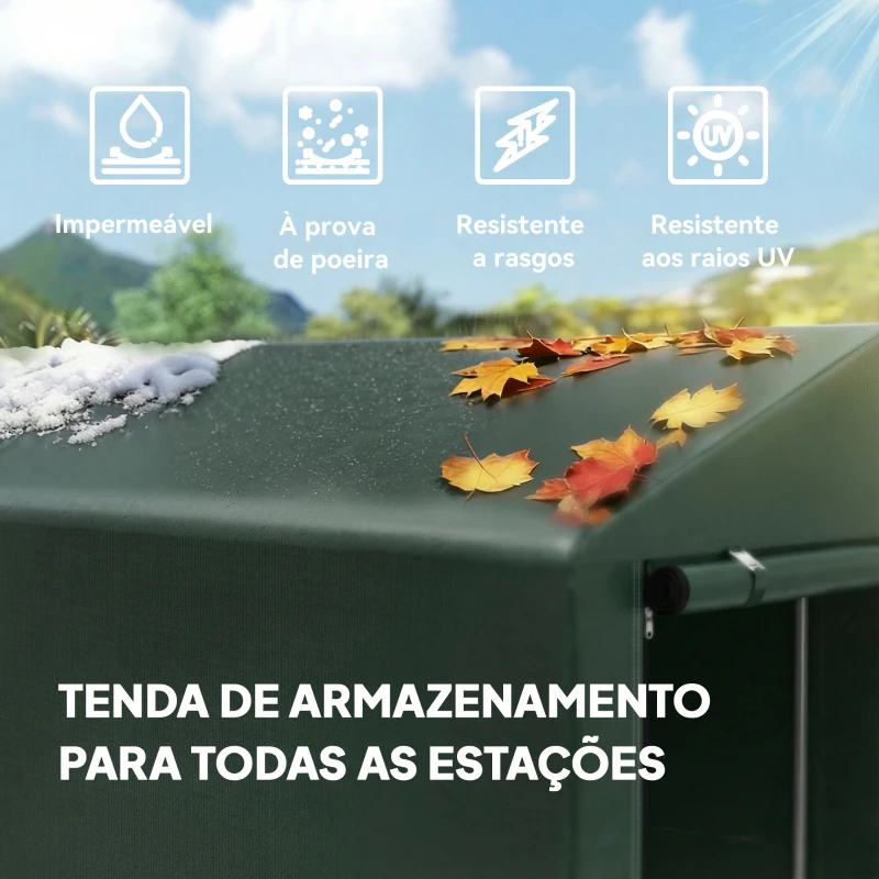 Outsunny Abrigo para Ferramentas Bicicletas e Motos 120x179x165 cm Garagem Portátil com 2 Habitações Verde Escuro