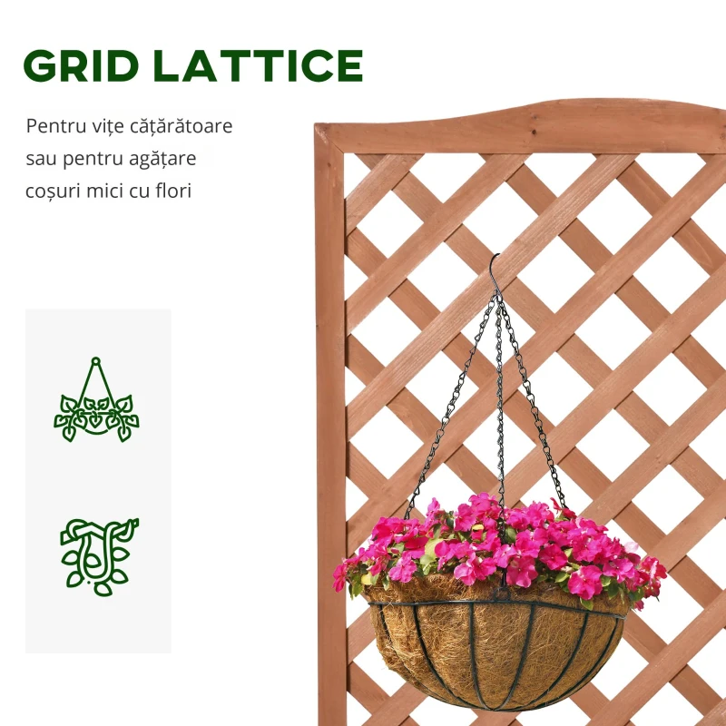 Outsunny Jardinieră cu spalier, bac de flori ridicat, pentru plante cățărătoare, legume, flori, din lemn masiv, interior și exterior, curte, grădină, balcon, 70 x 28 x 117 cm, maro
