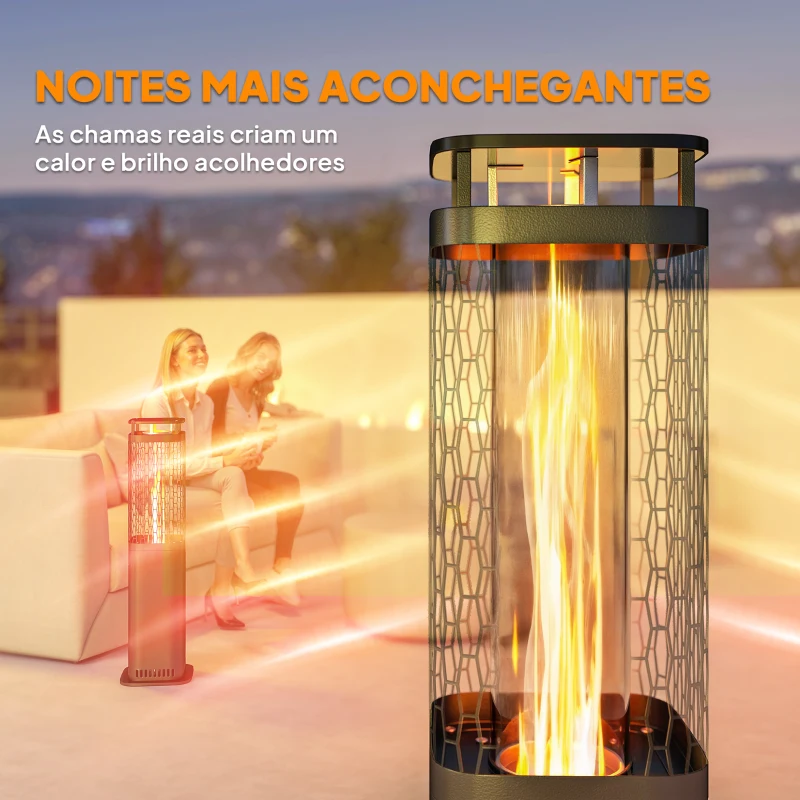 Outsunny Aquecedor de Pellets 6.86 KW com Tubo de Vidro Base Antiderrapante e Grelha Metálica Aquecedor de Pellets sem Fumo 26x26x95 cm Preto