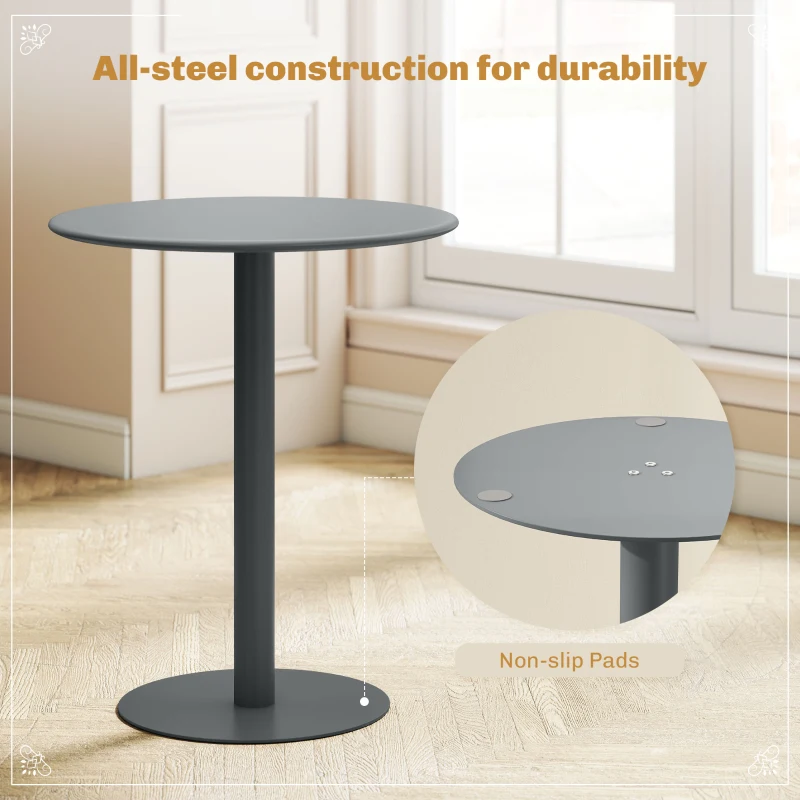 HOMCOM Okrągły Stół Jadalniany dla 2 Osób, Stalowy, do Wnętrz i Na Zewnątrz, Szary