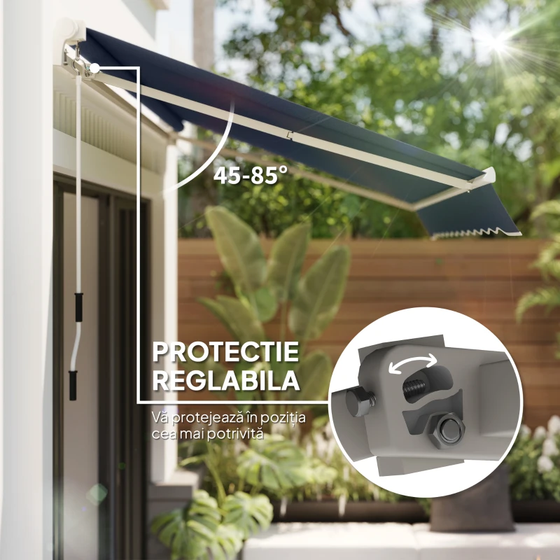 Outsunny Copertină Retractabilă pentru Exterior cu Manivelă, 360x250 cm, Gri