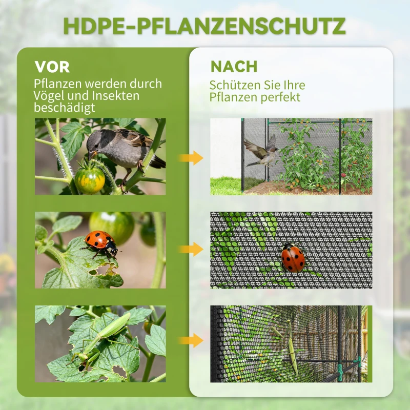 Outsunny Obstkäfig, Pflanzenschutznetz mit Reißverschlusstür, Schutz vor Vögeln, Insekten und kleinen Tieren, Schwarz