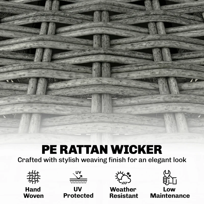 Outsunny Rattan Bistro Set, Reclining Garden Chairs and Glass Coffee Table with Cushions for Patio Balcony Porch, Grey