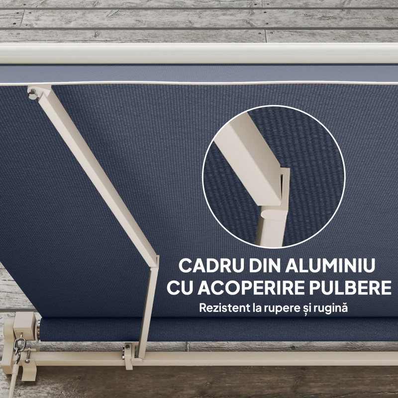 Outsunny Copertină Retractabilă pentru Exterior cu Manivelă, 360x250 cm, Gri