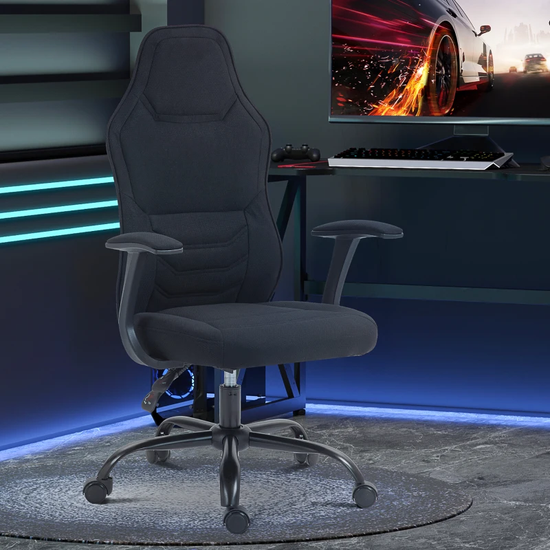 HOMCOM Fauteuil gamer à roulettes - fauteuil de bureau - hauteur assise réglable, accoudoirs - dossier inclinable - noir