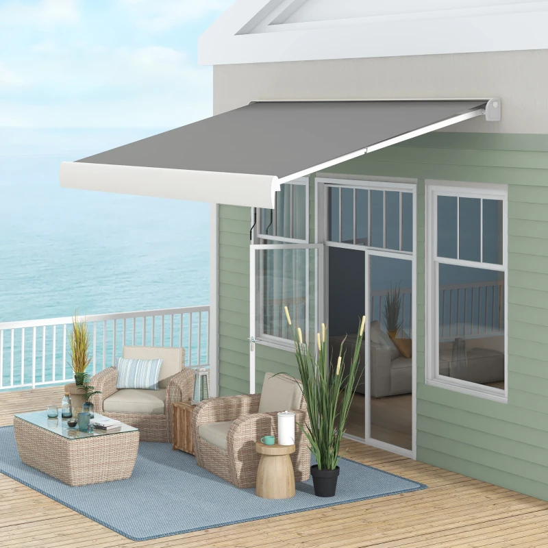 Outsunny Store banne motorisé, store banne électrique, angle réglable 14°-30°, avec télécommande manivelle, 4 x 3 m, gris clair