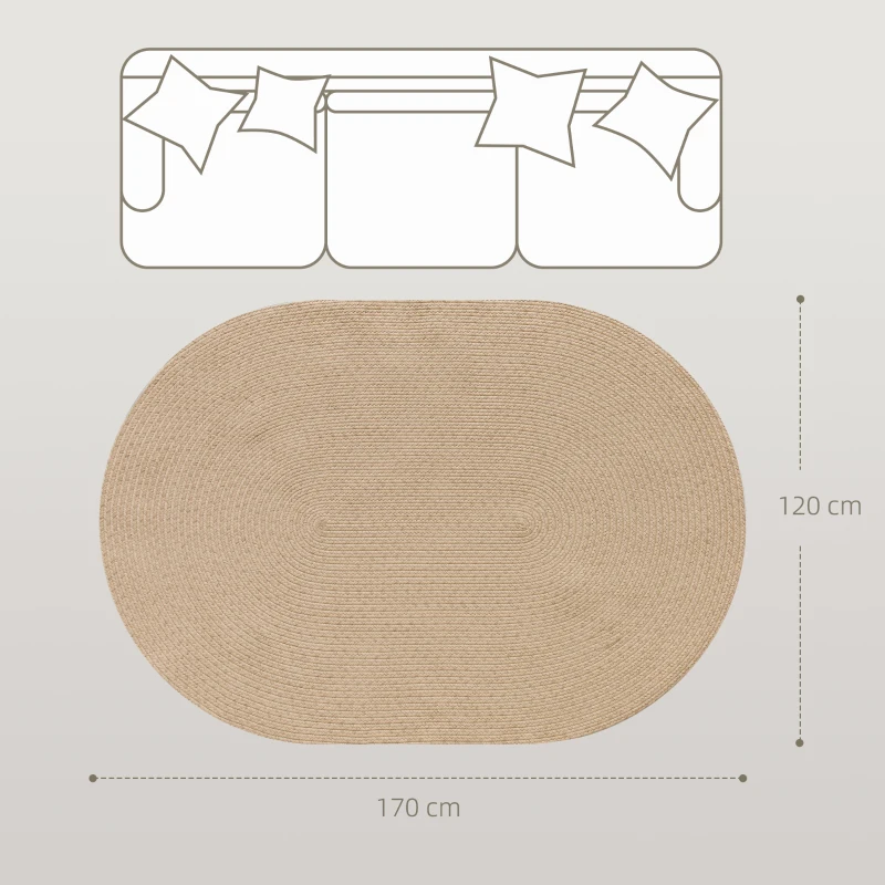 HOMCOM Covor pentru Living 170x120 cm Lavabil la Mașină Țesut Manual Stil Rustic Covoraș pentru Living Dormitor Bej