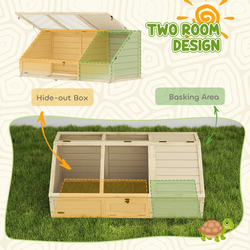 PawHut Skrzynka dla żółwi, wybieg zewnętrzny, design bez dna, łatwo otwieralny, domek dla żółwi, naturalny