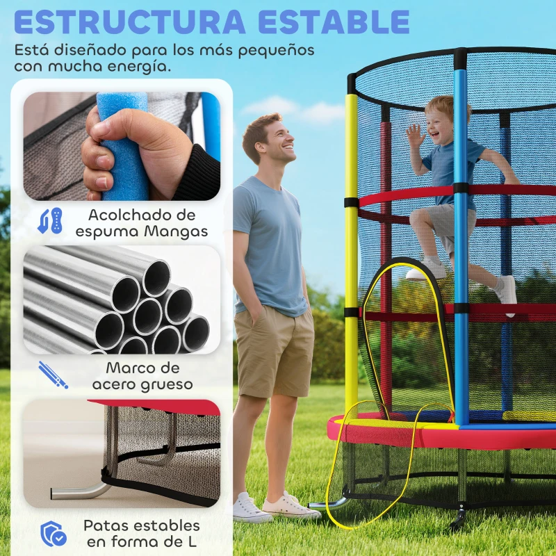 HOMCOM Cama Elástica Infantil Ø160 cm Trampolín para Niños de 3-6 Años con Red de Seguridad Patas en Forma de L Multicolor