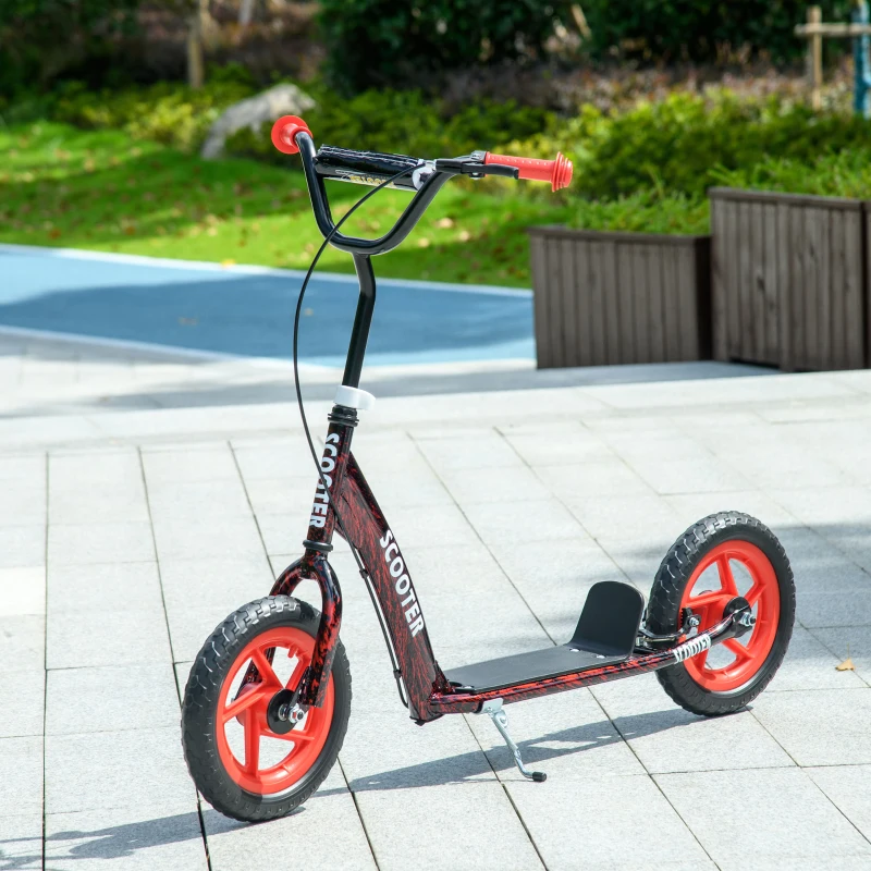 AIYAPLAY Trottinette patinette scooter enfant grandes roues de 6 à 12 ans hauteur réglable frein arrière béquille rouge