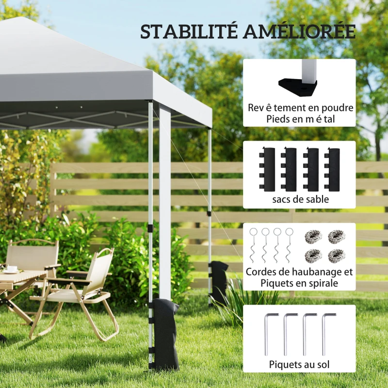 Outsunny Tonnelle de jardin 3 x 3 m pop up tente pliante protection UV50+ hauteur réglable 4 sacs de sable sac de transport Blanc