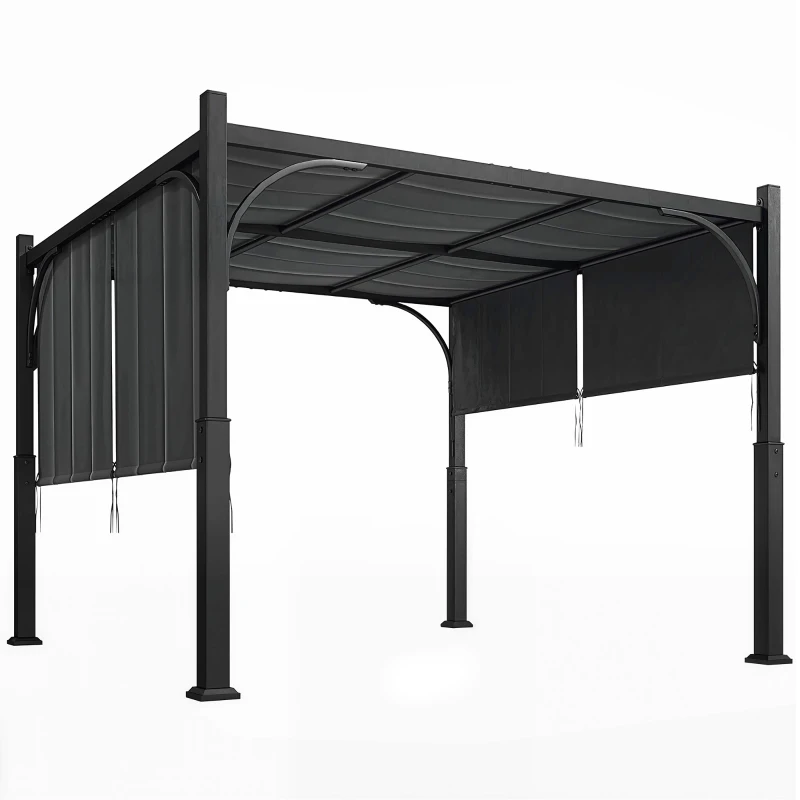 Outsunny Pergola de jardin 3 x 3 m tonnelle de jardin avec Auvent coulissant, structure métallique, pour extérieur, Gris Foncé