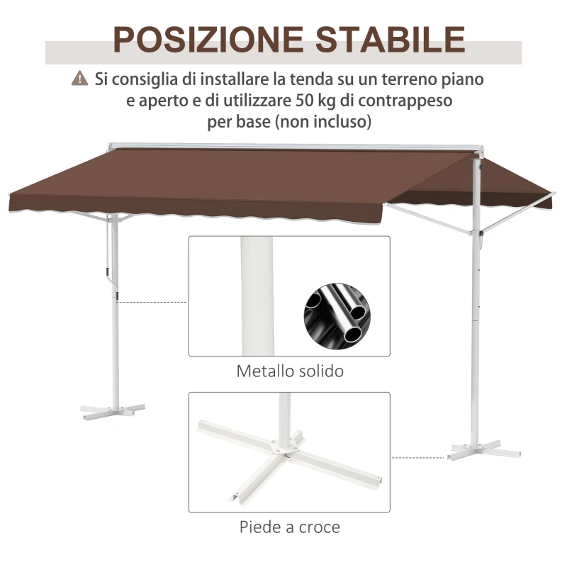 Outsunny Tenda Autoportante, Inclinabile, con Manovella, Struttura in Metallo, Resistente alle Intemperie, 4x3m, Caffè