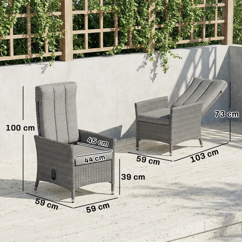 Outsunny 105°-150° Reclining Rattan Chair - Light Grey