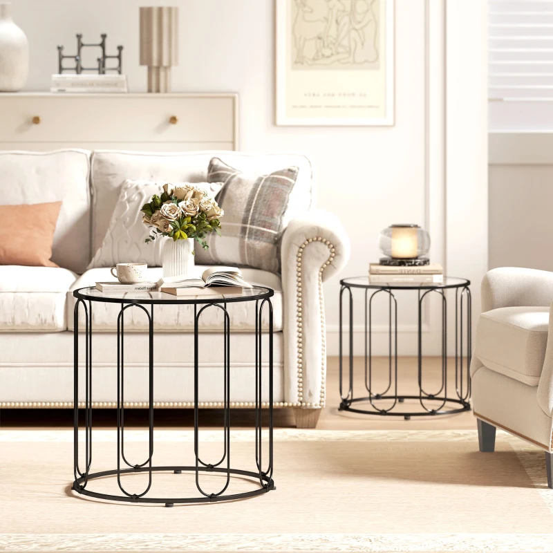 HOMCOM Elliptical Cut-Out Nesting Tables - Black