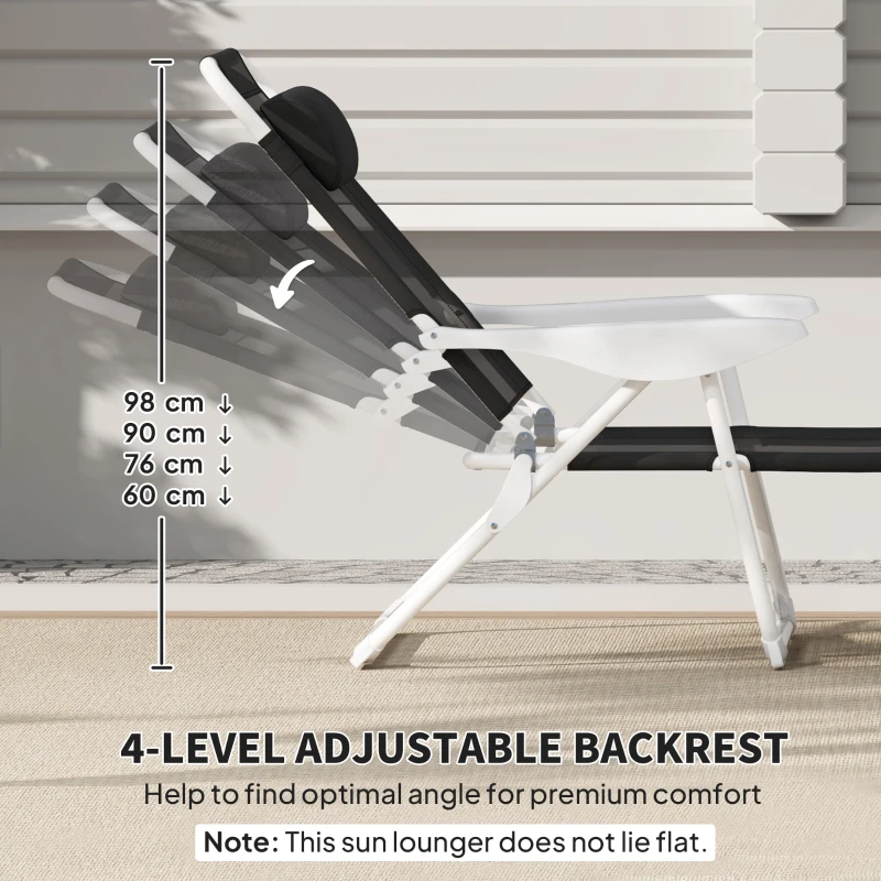 Outsunny Składany leżak ogrodowy z poduszką, 4-stopniowa regulacja oparcia, do 120 kg, czarny