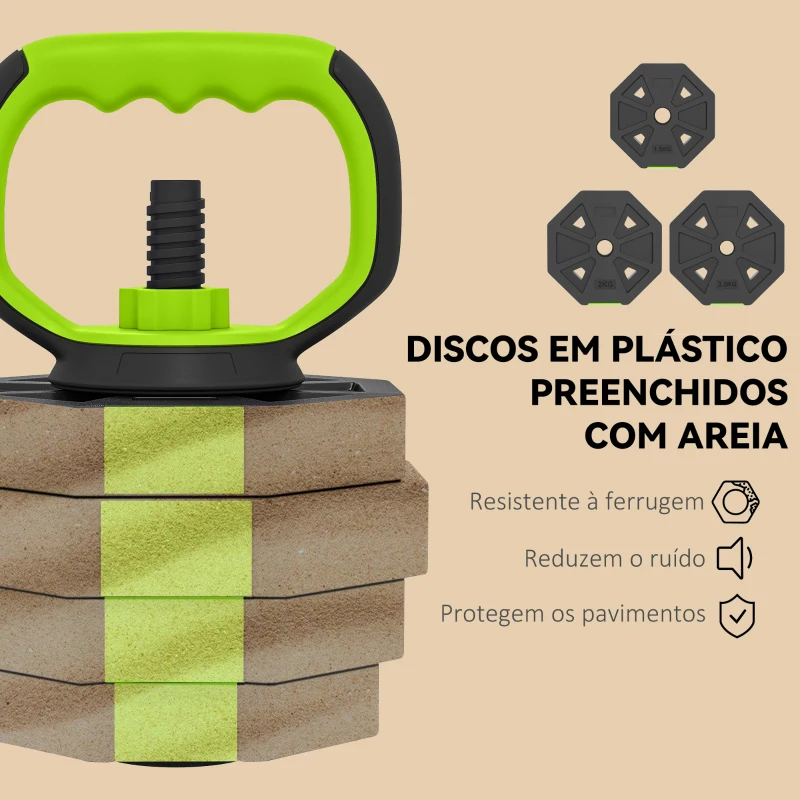 SPORTNOW Conjunto de Halteres Ajustáveis 4 em 1 25 kg Conjunto de Pesos Utilizado como Kettlebell Barra Halteres ou Suporte para Flexões Verde