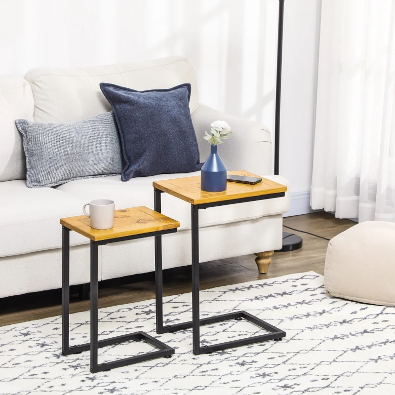 Outsunny Lot de 2 Tables basses gigognes tables d'appoint encastrables utilisation intérieure et extérieure marron