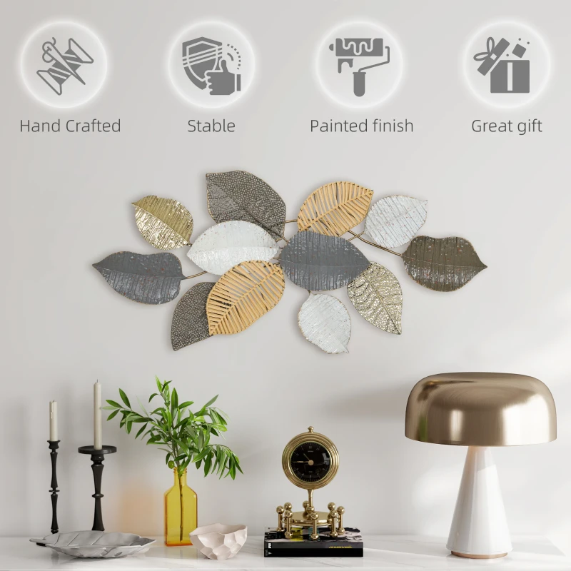 HOMCOM Metal Wall Art, Modern Hanging Wall Decor with Unique Leaf Design for Living Room Bedroom Entryway