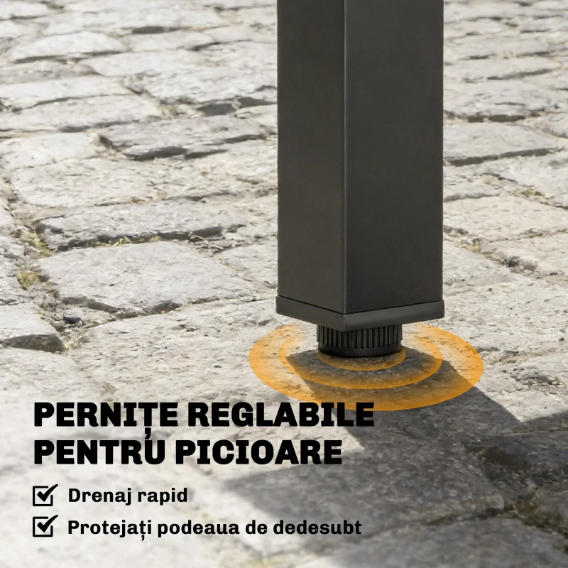 Outsunny Masă Extensibilă cu Șipci pentru Grădină, 4-6 Persoane, din Aluminiu și Oțel, 80/160x80 cm, Negru