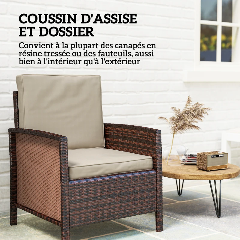 Outsunny Coussins pour chaise fauteuil de jardin coussins d'assise de dossier déhoussables polyester 56x52/56x46cm kaki