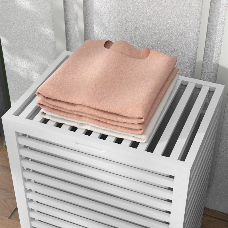 HOMCOM Coș pentru Rufe din Bambus Capacitate de 55L Coș pentru Rufe Murdare cu 2 Mânere și Sac Detașabil 50x36x60 cm Blanco