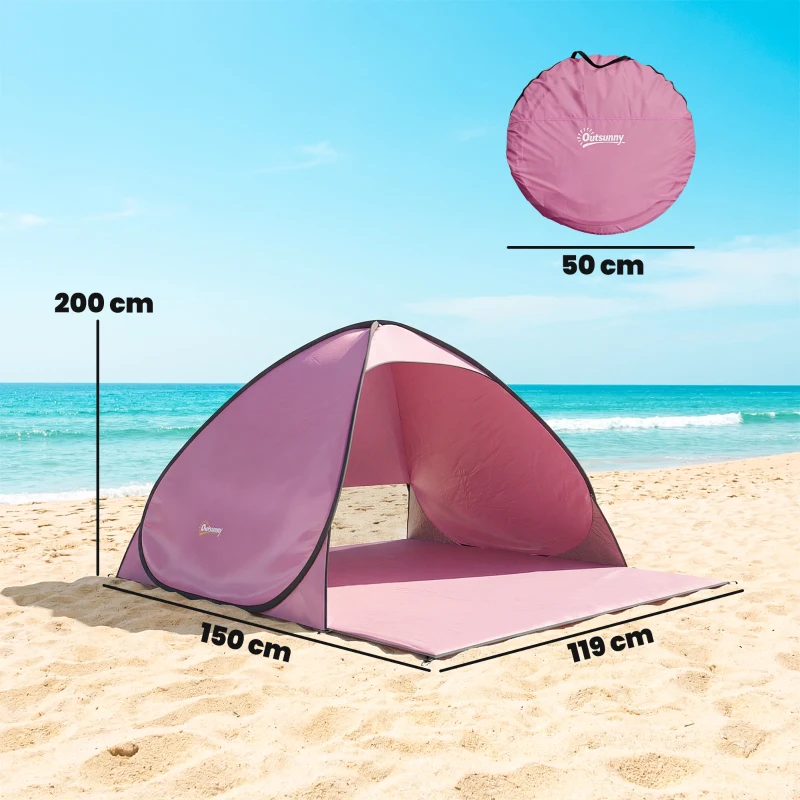 Outsunny Pop up Beach Tent, UV 50+ Sun Shelter with Carry Bag, 2x1.5m for 2-3 Person, Pink