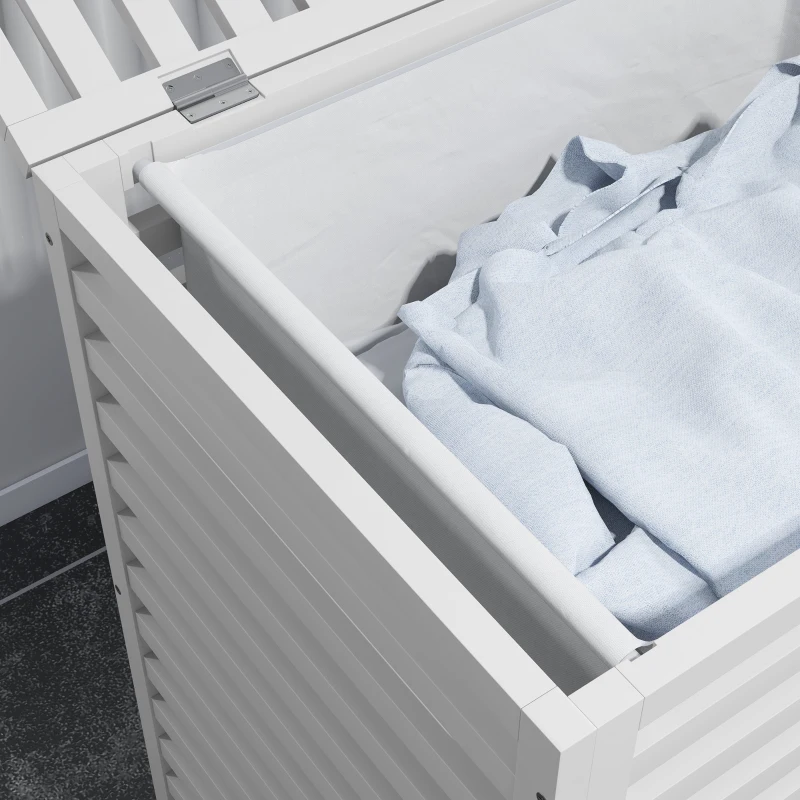 HOMCOM Coș pentru Rufe din Bambus Capacitate de 55L Coș pentru Rufe Murdare cu 2 Mânere și Sac Detașabil 50x36x60 cm Blanco