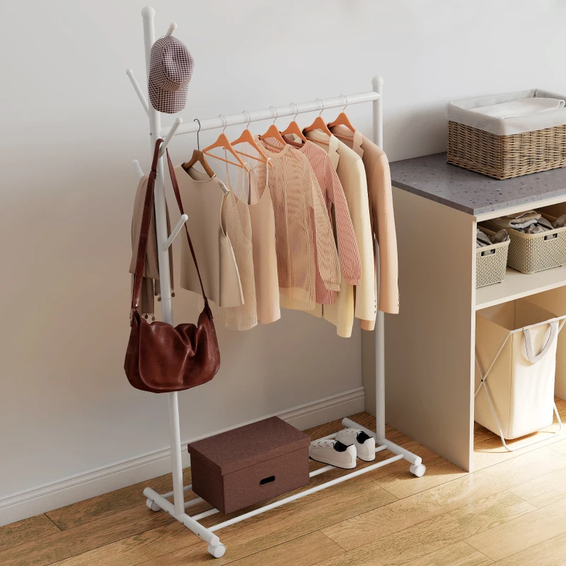 HOMCOM Burro para Ropa con Ruedas 5 Ganchos Barra para Colgar y Balda Inferior para Recibidor Entrada 86x43x171 cm Blanco