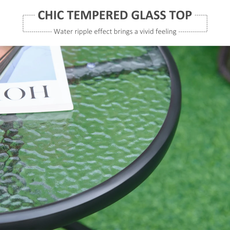 Outsunny Stolik boczny ogrodowy, odporna na warunki pogodowe ława z blatem ze szkła, stolik balkonowy z metalu Ø50x55H cm