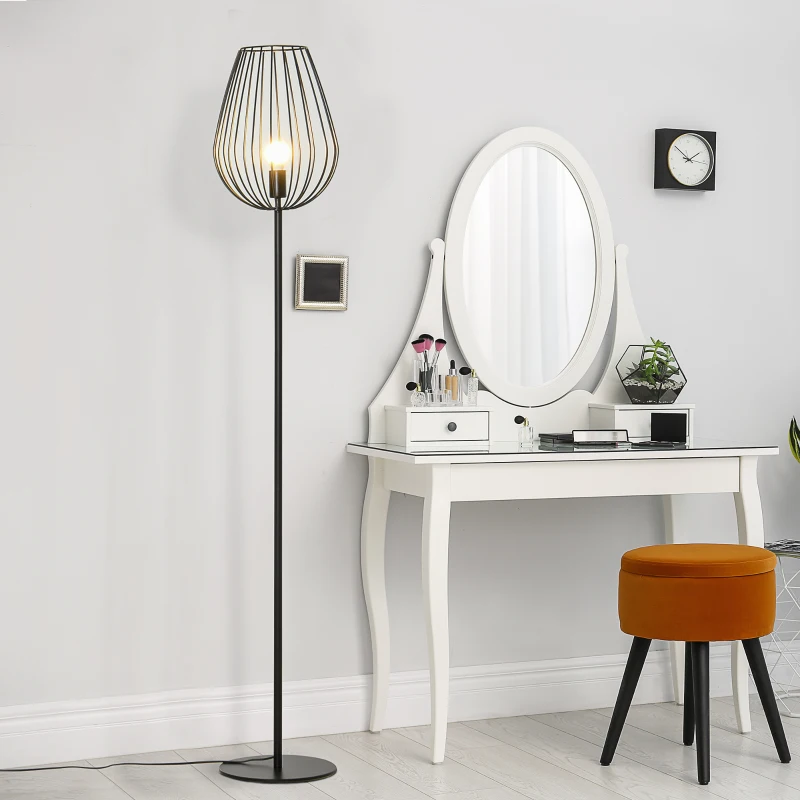 HOMCOM Lampadaire abat-jour avec interrupteur au pied style rétro industriel en grille métallique ampoule E27 40 W max. 27,5 x 27,5 x 159 cm noir
