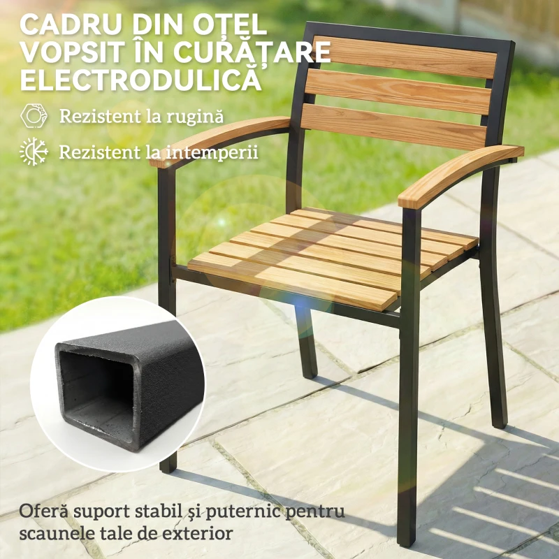 Outsunny Set de 2 Scaune Stivuibile pentru Exterior din Lemn cu Finisaj Natural.