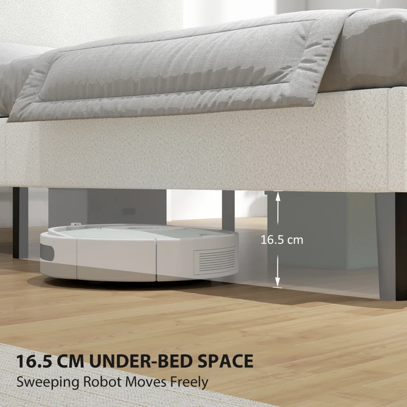 HOMCOM Rama łóżka jednoosobowego z zagłówkiem obitym Teddy-Fleece, metalowa rama łóżka, łatwy montaż, biały