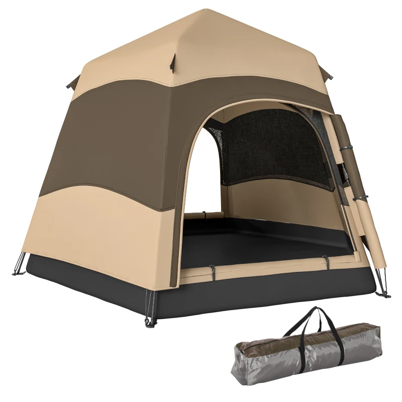 Outsunny Double Layer Instant Pop Up Tent with Rainfly, Portable Camping Shelter with Sewn-in Groundsheet and Carry Bag, Brown