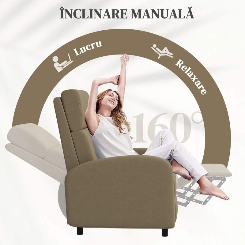 HOMCOM Fotoliu Relax Reclinabil Manual la 160° cu Suport pentru Picioare, Bej