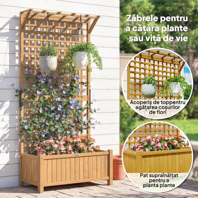 Outsunny Jardinieră de Grădină cu Spalier pentru Plante Cățărătoare din Lemn, 90x45x183 cm, Galben