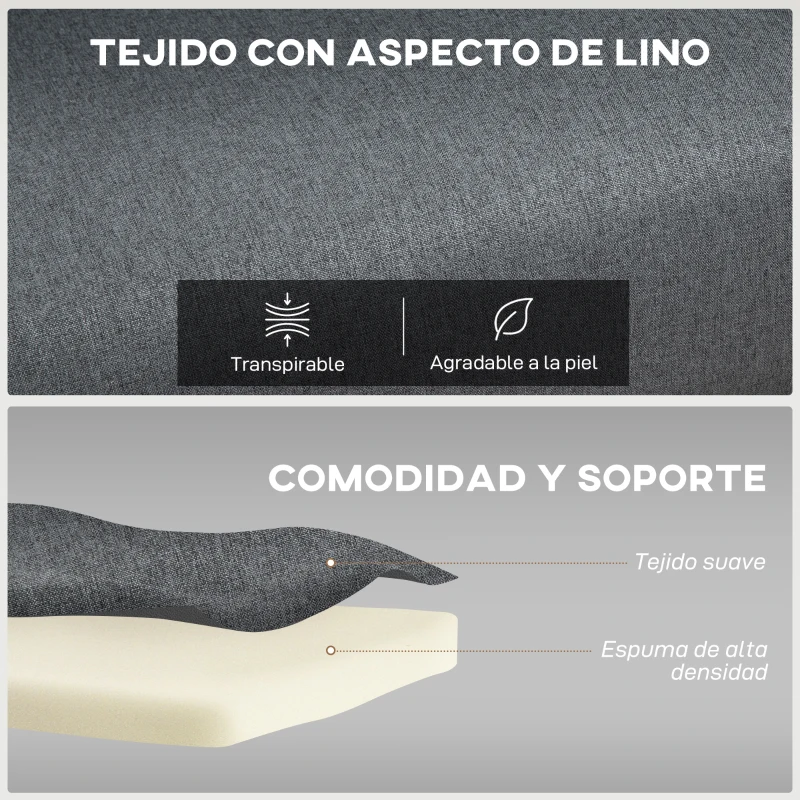 HOMCOM Sofá Cama Individual Plegable con Respaldo Ajustable de 5 Niveles Cojín y Tapizado de Lino Sintético 75x70x75 cm Gris